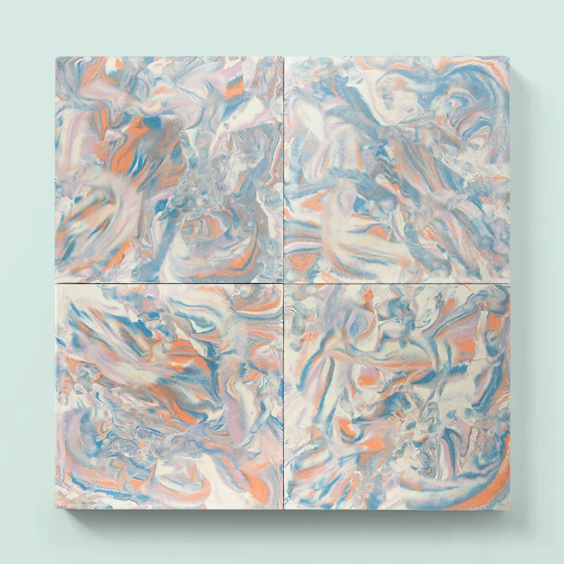 Four pink marbled cement tiles